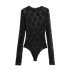 81132- Autumn New Women's Clothing European and American Mesh Lace Bottom Shirt+Split Design Lace leggings Set