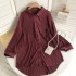 2022 early spring new Korean version loose BF style versatile lapel long sleeved pleated mid length shirt top for women