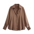 Foreign Trade 2023 Autumn New Women's Clothing European and American Versatile Silk Texture Long Sleeve Shirt for Women