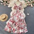 2022 beach dress for women looking slim, seaside vacation style, knee high pleated long skirt, super fairy chiffon printed dress