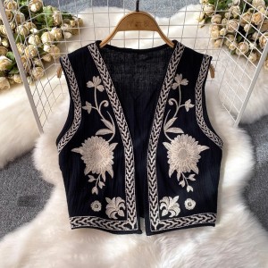 Retro embroidered vest cardigan shawl jacket women's summer new item Korean loose sleeveless camisole jacket