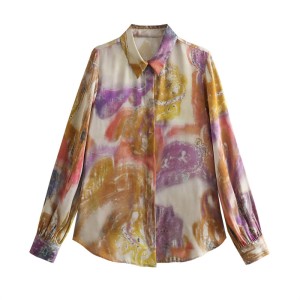 Foreign Trade 2024 European and American Spring New Style Fashion Temperament Collar Long Sleeve Single breasted Tie dye Shirt for Women 2784140