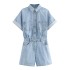 2024 summer new women's clothing European and American style lapel short sleeved pocket with denim short jumpsuit 4979036