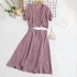 Summer New Retro French Bubble Sleeve V-neck Short Shirt Top+High Waist A-line Skirt Two Piece Set