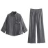 2023 Autumn New Pocket Decoration Long Sleeve Linen Shirt Thin Mid Waist Pants Set for Women in Foreign Trade