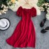 2020 New Summer Dress with Mushroom Edge One Piece Neck Bubble Sleeves, Careful Machine Lace, Retro Dress, Summer