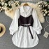 2023 high-end small camisole vest two-piece pullover dress, autumn women's short sleeved white shirt skirt