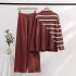 2023 Early Autumn New Fashion Set Korean Edition Loose Striped Knitted Top Casual High Waist Drop pants