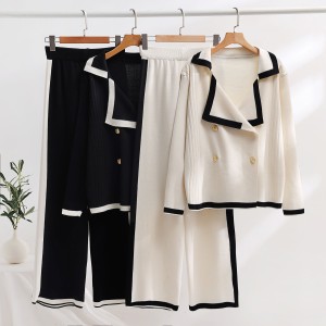 Mingyuan Fashion Internet Celebrity Knitted Wide Leg Pants Two Piece Set Early Autumn 2023 New Small Fragrant Style Professional Set for Women