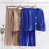 Design sense, contrasting cuffs, large gold button sweater, women's 2023 autumn and winter new item, socialite slimming knit two-piece set