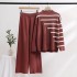 2023 Early Autumn New Fashion Set Korean Edition Loose Striped Knitted Top Casual High Waist Drop pants