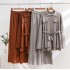 Cross border European and American fashion western-style knitted suit women's 2024 autumn and winter new style pullover sweater wide leg pants suit trend