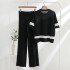 Spring new style temperament contrasting color pullover knitted top+stylish wide leg pants two-piece fashionable anti-aging set