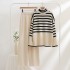 Stripe Minimalist Knitted Two Piece Set High Collar Thick Sweater Loose Casual Set Foreign Trade Russia Thick Winter