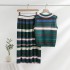 Summer retro temperament POLO collar striped knitted vest+high waisted pleated skirt long skirt two-piece set for women