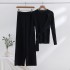 2023 autumn and winter new lazy style knitted wide leg pants set for women's casual fashion sweater temperament two-piece set