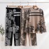 Cross border ink painting navigation map European station knitted fashion suit sweater loose wide leg pants two-piece set art