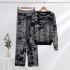 European and American high-end printed knitted fashion suit women's autumn and winter long sleeved sweater+high waist slimming long pants