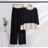 2023 Early Autumn New Knitted Set Fashion Color Contrast Splicing Top Loose and Slim Wide Leg Pants Two Piece Set for Women