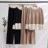 2023 Early Autumn New Knitted Set Fashion Color Contrast Splicing Top Loose and Slim Wide Leg Pants Two Piece Set for Women