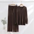 Core spun yarn thickened warm home clothes knitted set, foreign trade sweater loose type autumn and winter pullover+wide leg pants