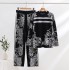 Cross border ink painting navigation map European station knitted fashion suit sweater loose wide leg pants two-piece set art