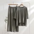 Spring Knitted Two Piece Women's Front Short Rear Long Split Korean Edition Hoodie with Mid Sleeve Top+Slimming Loose Wide Leg Pants