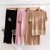 New fashion suit temperament striped slit short sleeved knitted sweater+high waist slimming wide leg pants long pants two-piece set