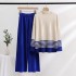 2023 Early Autumn New Casual Fashion Set Fashionable Aging Knitted Top Wide Leg Pants Two Piece Set for Women