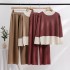 2023 Early Autumn New Knitted Set Fashion Color Contrast Splicing Top Loose and Slim Wide Leg Pants Two Piece Set for Women