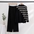 2023 Early Autumn New Fashion Set Korean Edition Loose Striped Knitted Top Casual High Waist Drop pants