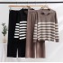 European station slimming and commuting style striped lapel casual knitted color blocked wide leg pants two-piece set