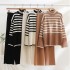 Stripe Minimalist Knitted Two Piece Set High Collar Thick Sweater Loose Casual Set Foreign Trade Russia Thick Winter