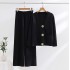 Design sense, contrasting cuffs, large gold button sweater, women's 2023 autumn and winter new item, socialite slimming knit two-piece set