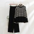 Stripe Minimalist Knitted Two Piece Set High Collar Thick Sweater Loose Casual Set Foreign Trade Russia Thick Winter