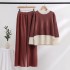 2023 Early Autumn New Knitted Set Fashion Color Contrast Splicing Top Loose and Slim Wide Leg Pants Two Piece Set for Women