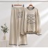 American style three-dimensional embroidery new knitted round neck wide leg pants set, fashionable foreign trade style, simple temperament, two pieces