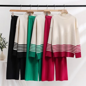 2023 Early Autumn New Casual Fashion Set Fashionable Aging Knitted Top Wide Leg Pants Two Piece Set for Women