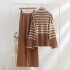 Stripe Minimalist Knitted Two Piece Set High Collar Thick Sweater Loose Casual Set Foreign Trade Russia Thick Winter