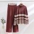 European and American commuting striped high neck two-piece set, autumn and winter loose foreign trade temperament knitted set, sweater, wide leg pants