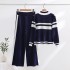 American retro milk sweatshirt 2023 early autumn color blocked loose temperament goddess style sports pants two-piece set