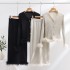 24 Spring New Ostrich Hair Xiaoxiangfeng Knitted Dress Set, Two Piece Set, European and American Banquet Dress, Stylish and Skinny, Foreign Trade