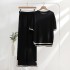 Spot cross-border foreign trade fashion simple splicing loose short sleeved sweater top, high waist slimming wide leg pants two-piece set