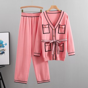 Xiaoxiangfeng European and American internet celebrity knitted two-piece set with waist belt, loose casual slimming, Russian popular sweater