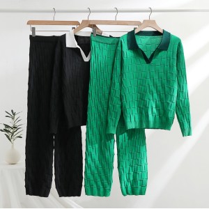 Fashion Knitted Set 2023 Spring and Autumn New Korean Version Half Open Collar Head Knitted Top Casual Pants Two Year Set