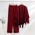 Cross border leisure suit women's autumn and winter new style temperament lazy style knitted sweater shawl cape wide leg pants three piece set