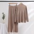 Fashion Solid Color Knitted Set for Women 2023 Early Autumn New Korean Edition Loose Sweater Wide Leg Pants Two Piece Set Trendy