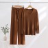 Core spun yarn thickened warm home clothes knitted set, foreign trade sweater loose type autumn and winter pullover+wide leg pants