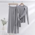 2023 autumn and winter new lazy style knitted wide leg pants set for women's casual fashion sweater temperament two-piece set