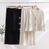 Design sense, contrasting cuffs, large gold button sweater, women's 2023 autumn and winter new item, socialite slimming knit two-piece set